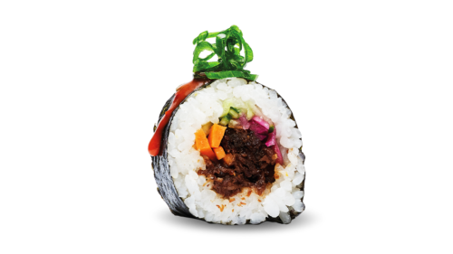 Yakiniku entrecote kombinerat med krispig gurka, morötter och inlagd rödlök.