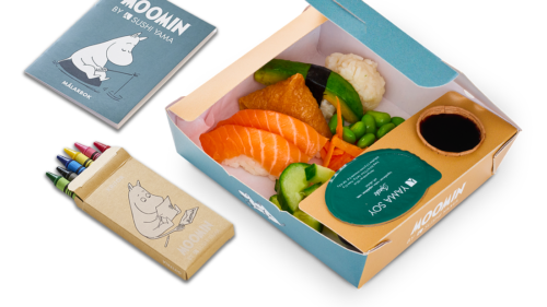 Yama Kids Sushi - barnmeny med sushi där du väljer bitarna. Yama Kids är en måltid anpassad för Sushi Yamas yngsta gäster med kreativt pyssel som introducerar barnen för mumintrollens magiska värld.