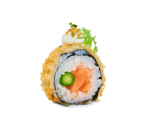 Tempura- och pankofriterat med färskost, sparris och lax. Elegant, fräscht och mäktigt!