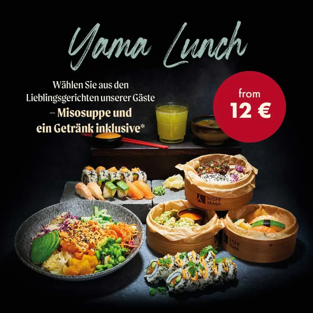 Yama Lunch – Wählen Sie aus den Lieblingsgerichten unserer Gäste – Misosuppe und ein Getränk inklusive*