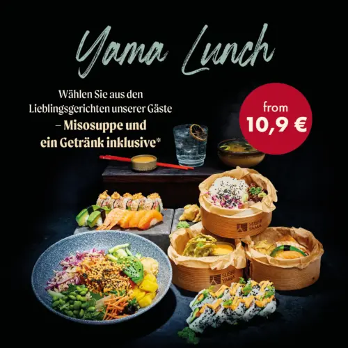 Yama Lunch – Wählen Sie aus den Lieblingsgerichten unserer Gäste – Misosuppe und ein Getränk inklusive*